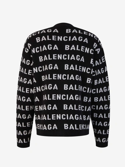 Shop Balenciaga Logo Wool Cardigan In Negre