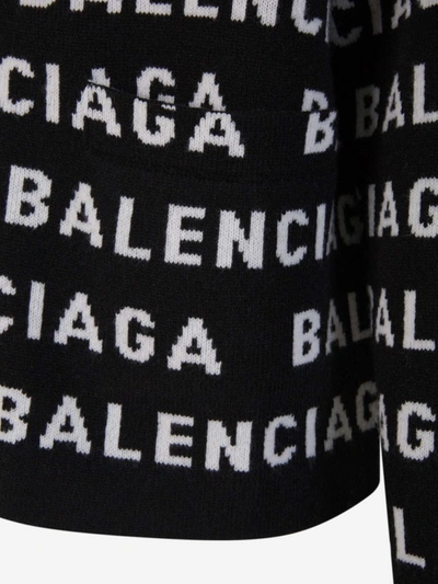 Shop Balenciaga Logo Wool Cardigan In Negre