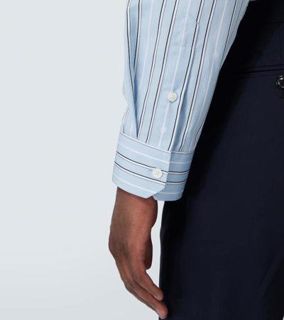 Shop Versace Striped Cotton Poplin Shirt In Pale Blue