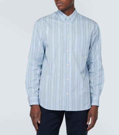 Shop Versace Striped Cotton Poplin Shirt In Pale Blue