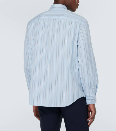 Shop Versace Striped Cotton Poplin Shirt In Pale Blue