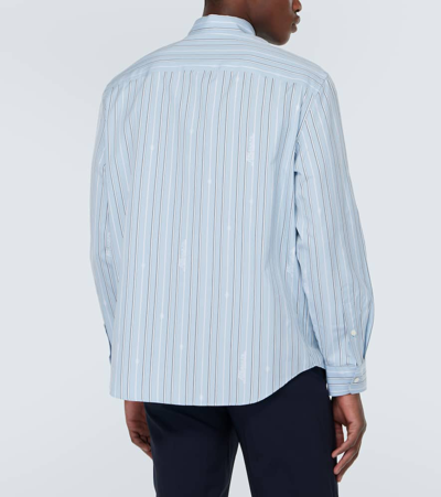 Versace Striped Cotton Poplin Shirt In Pale Blue