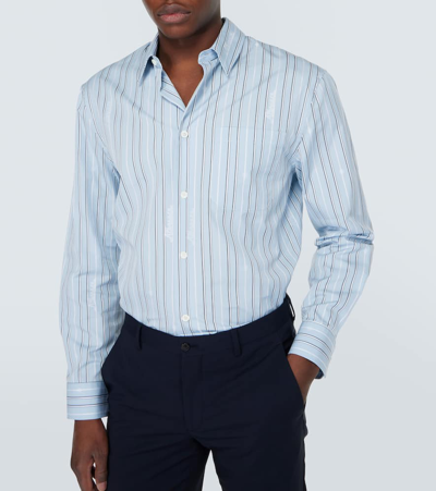 Shop Versace Striped Cotton Poplin Shirt In Pale Blue