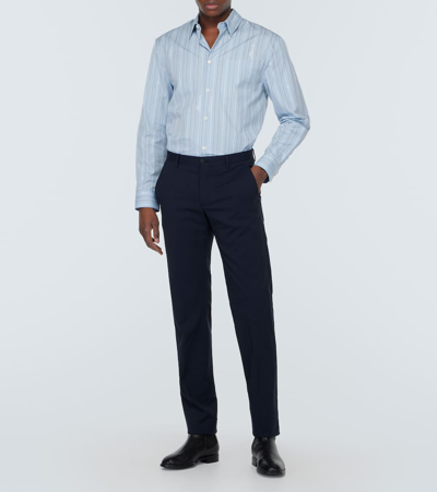 Versace Striped Cotton Poplin Shirt In Pale Blue