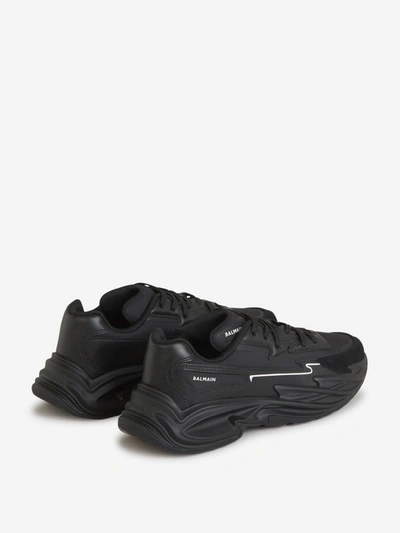 Shop Balmain Leather Run-row Sneakers In Negre
