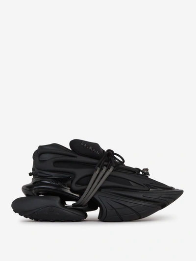 Shop Balmain Unicorn Leather Sneakers In Negre