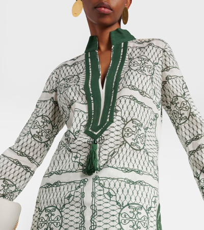 Shop Tory Burch Printed Cotton Tunic In Ivory/green Knot