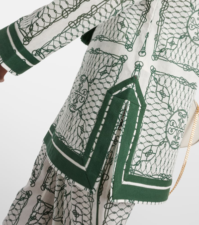 Shop Tory Burch Printed Cotton Tunic In Ivory/green Knot