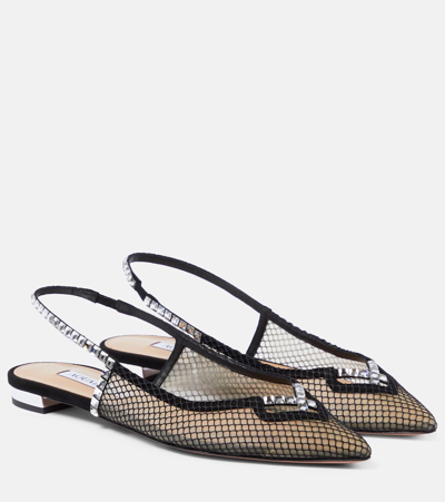 Shop Aquazzura Forbidden Love Mesh And Suede Slingback Flats In Black