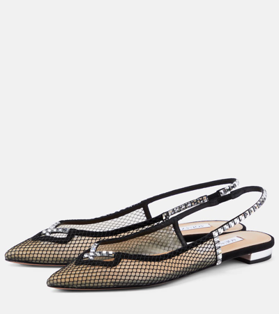 Shop Aquazzura Forbidden Love Mesh And Suede Slingback Flats In Black