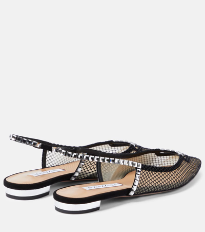 Shop Aquazzura Forbidden Love Mesh And Suede Slingback Flats In Black