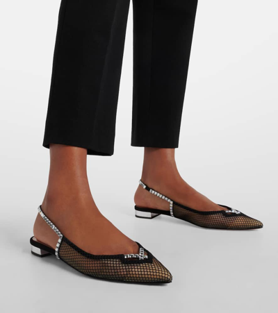 Shop Aquazzura Forbidden Love Mesh And Suede Slingback Flats In Black