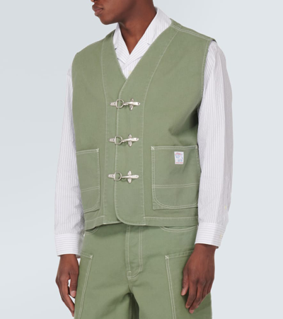 Shop Kenzo Cotton Drill Vest In Almond Green
