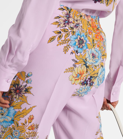 Shop Etro Floral High-rise Silk Wide-leg Pants In Pink