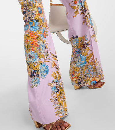 Shop Etro Floral High-rise Silk Wide-leg Pants In Pink