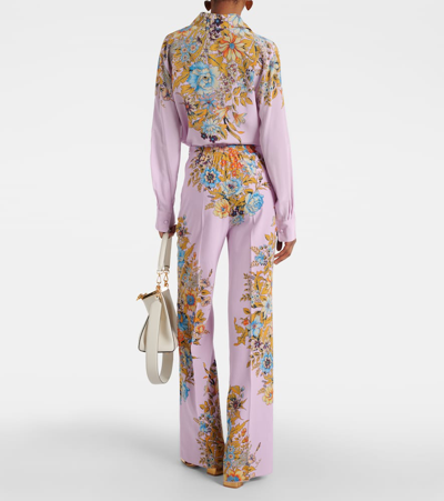 Shop Etro Floral High-rise Silk Wide-leg Pants In Pink