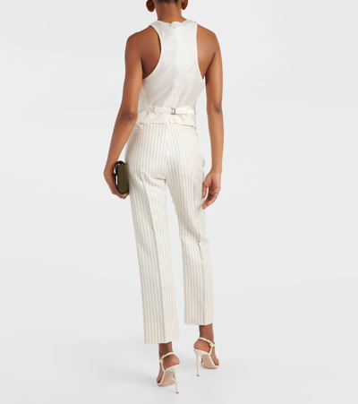Tom Ford Pinstripe Wool And Silk-blend Vest In Ecru/black