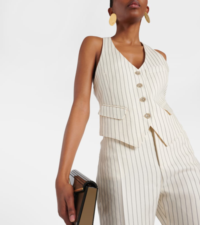 Tom Ford Pinstripe Wool And Silk-blend Vest In Ecru/black