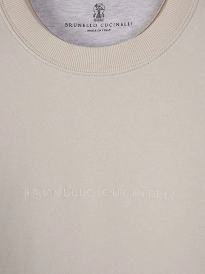Shop Brunello Cucinelli Embroidered Crewneck Sweatshirt In Crema