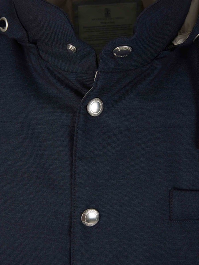 Shop Brunello Cucinelli Hood Wool Vest In Blau Nit