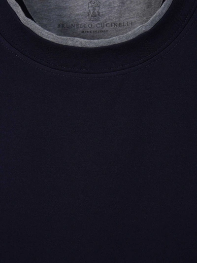 Shop Brunello Cucinelli Logo Cotton T-shirt In Blau Marí
