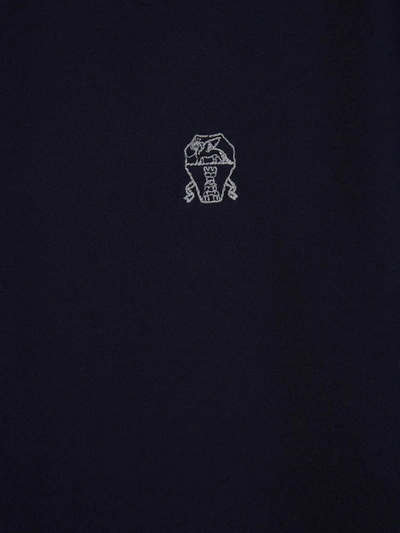 Shop Brunello Cucinelli Logo Cotton T-shirt In Blau Marí