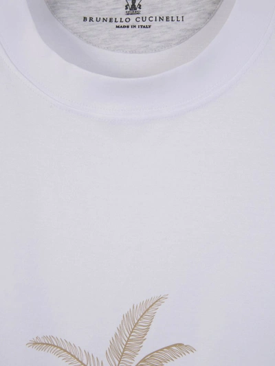 Shop Brunello Cucinelli Printed Cotton T-shirt In Blanc
