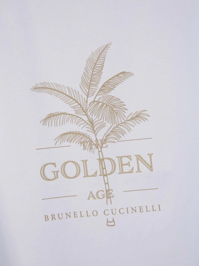 Shop Brunello Cucinelli Printed Cotton T-shirt In Blanc