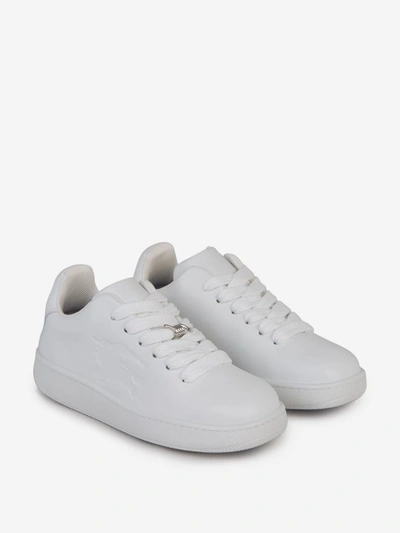 Shop Burberry Leather Box Sneakers In Blanc