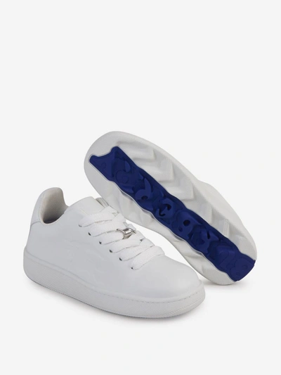 Shop Burberry Leather Box Sneakers In Blanc