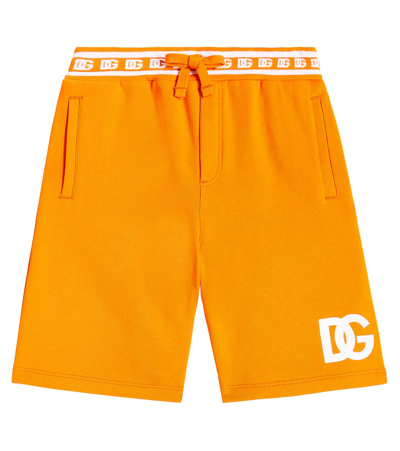 Dolce & Gabbana Logo Cotton Jersey Shorts In Arancio Brillante