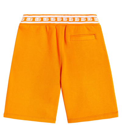 Dolce & Gabbana Logo Cotton Jersey Shorts In Arancio Brillante
