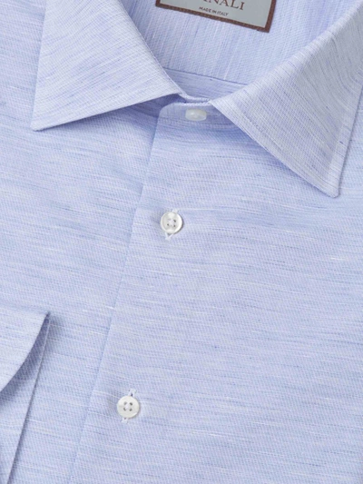 Shop Canali Linen And Cotton Shirt In Blau Cel