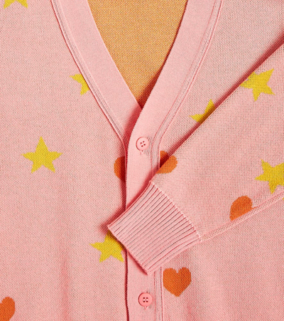 Shop Tinycottons Hearts Stars Jacquard Cotton Cardigan In Pink