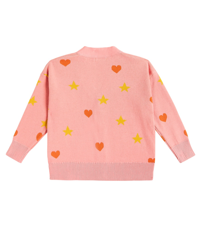 Shop Tinycottons Hearts Stars Jacquard Cotton Cardigan In Pink