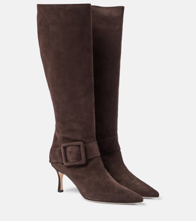 Shop Manolo Blahnik Bayhi Gala Suede Knee-high Boots In Brown