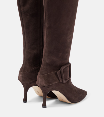 Shop Manolo Blahnik Bayhi Gala Suede Knee-high Boots In Brown