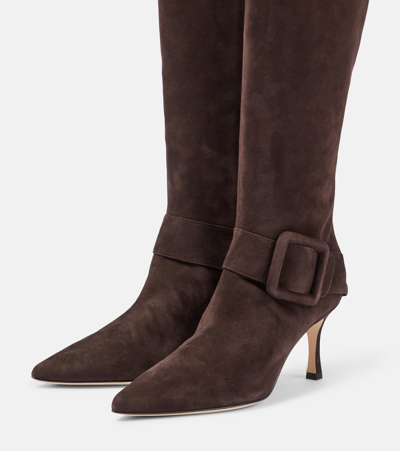 Shop Manolo Blahnik Bayhi Gala Suede Knee-high Boots In Brown