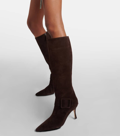 Shop Manolo Blahnik Bayhi Gala Suede Knee-high Boots In Brown