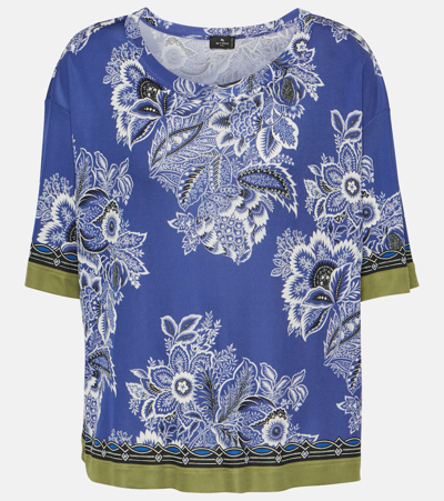 Etro Floral-print Contrasting-trim Blouse In Blue