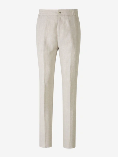 Shop Etro Linen Formal Trousers In Crema