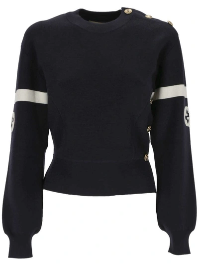 Shop Gucci Top In Navy/ivory/mix
