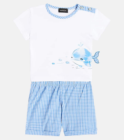 Shop Monnalisa Baby Cotton T-shirt And Shorts Set In Bianco+bluette