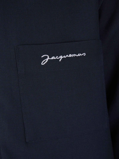 Shop Jacquemus Logo Boulanger Overshirt In Blau Nit
