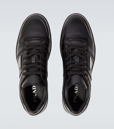 Prada Low Black Re-nylon And Leather Trainer In Schwarz