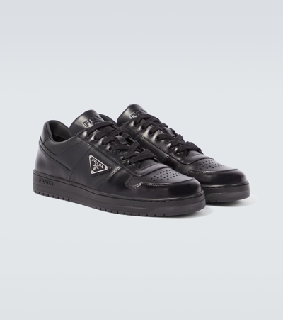 Prada Low Black Re-nylon And Leather Trainer In Schwarz