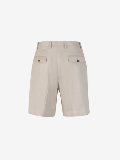 Shop Lardini Linen Formal Bermuda Shorts In Crema