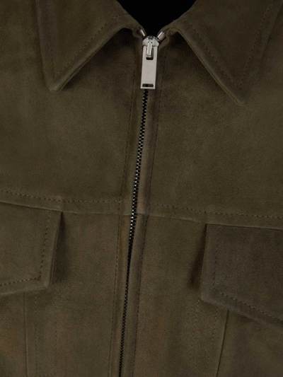 Shop Lardini Pockets Leather Jacket In Verd Militar