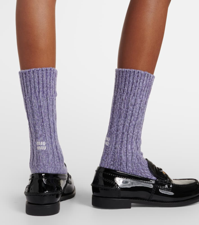 Shop Miu Miu Logo Cashmere And Wool Socks In Purple