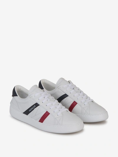 Shop Moncler Leather Monaco Sneakers In Blanc